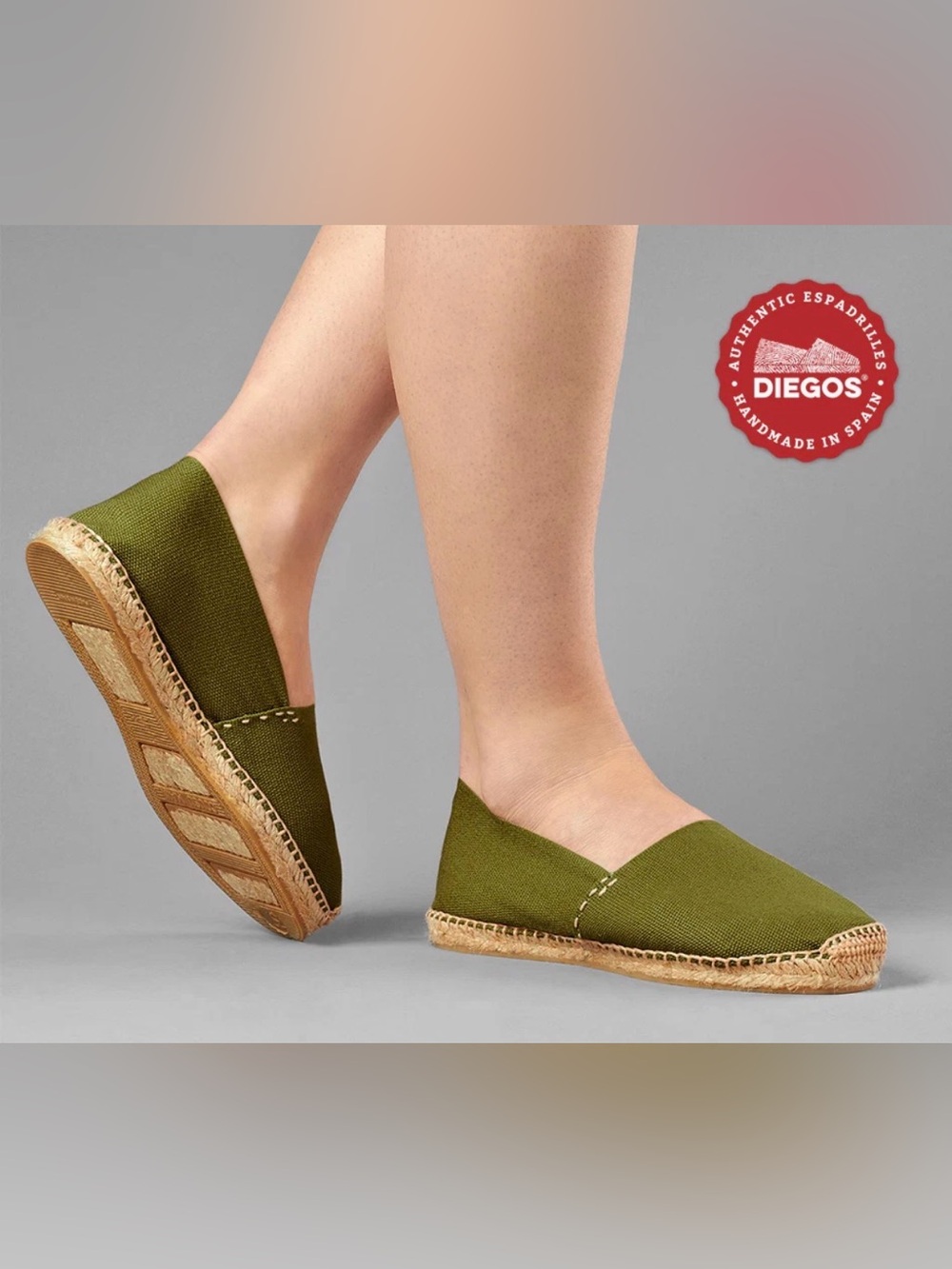 DIEGOS® - Olive Green Classic Made in Spain Espadrilles - Size 39 (8.5) NEW